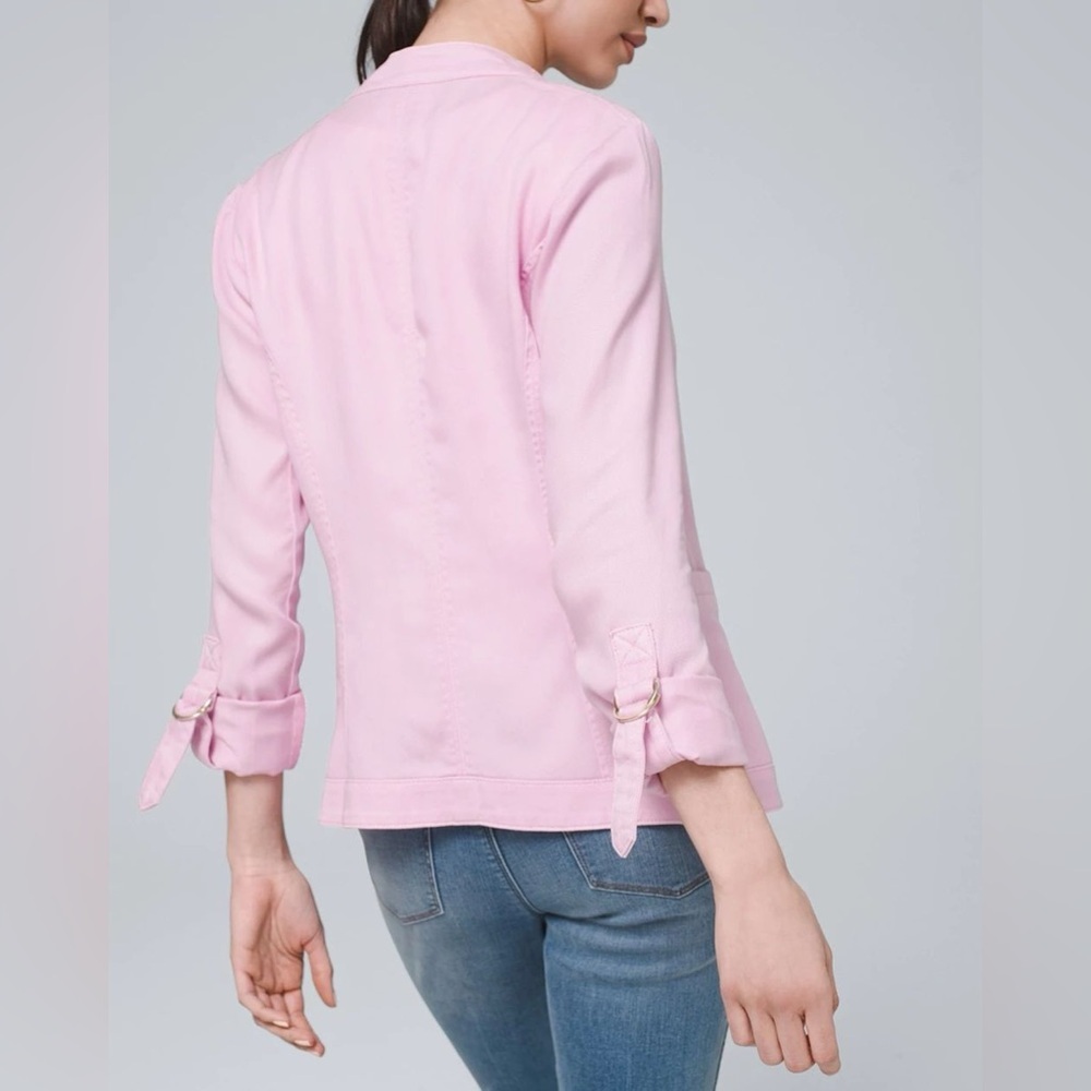 White House Black Market Dusty Rose Pink Drape Front Roll Sleeve Jacket Size XL - Picture 2 of 12